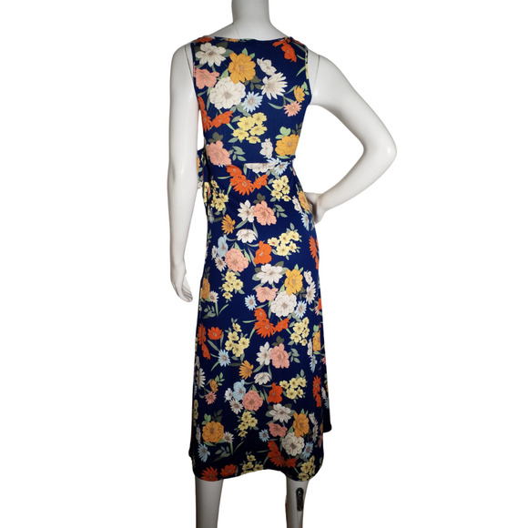 Jessica Simpson Floral Sheath Dress Blue Ribbed Stretch NWT Size XS - Picture 3 of 7